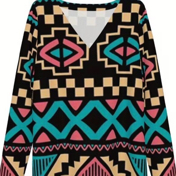 Geometric Aztec Print long sleeve Top - NEW - Picture 2 of 7